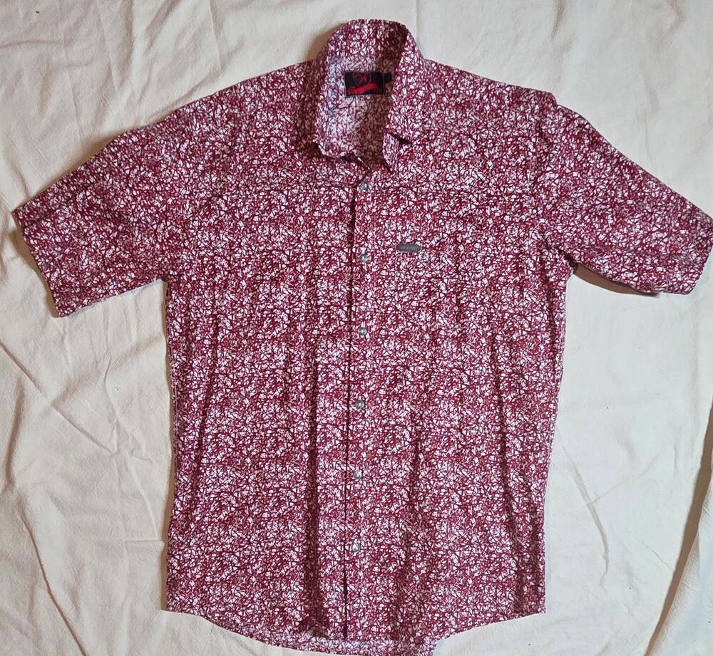 Woodin African Wax Cotton Shirt Men's Large – Burgundy Geometric Abstract Print